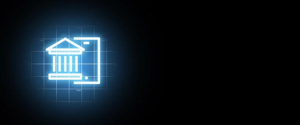 The concept of mobile banking software in the form of a hologram with copy sp 스톡 일러스트