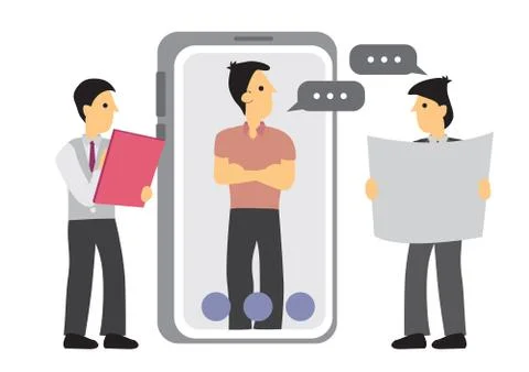 Concept of a mobile chat or conversation of people via mobile phones. Illustr Stock Illustration