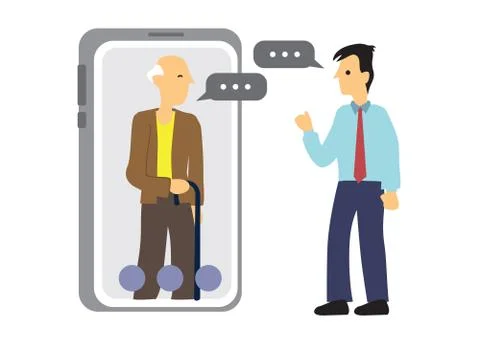 Concept of a mobile chat or conversation of people via mobile phones. Illustr Illustrazione stock