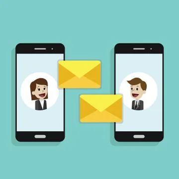 Concept of a mobile email or chats of people via mobile phones. Business emails Stock Illustration
