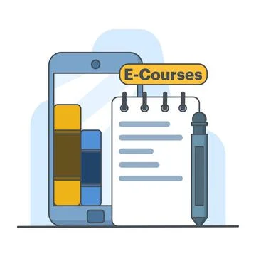 Concept of mobile learning, e-learning and online course application. Illustrazione stock