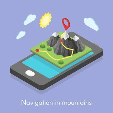 Concept of mobile map in mountains. Stock Illustration
