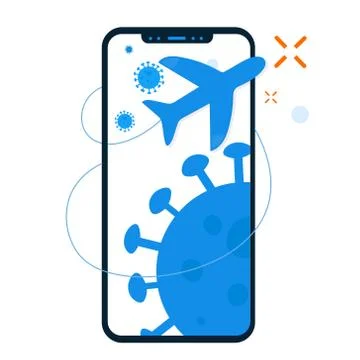 Concept mobile with molecules coronavirus inside the phone. There is a flying Stock Illustration