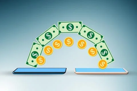 Concept of mobile wallet transfers - 3d rendering Stock Illustration