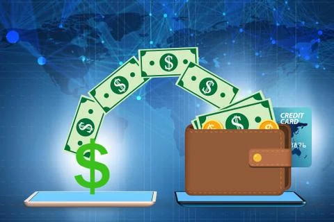 Concept of mobile wallet transfers - 3d rendering Stock Illustration