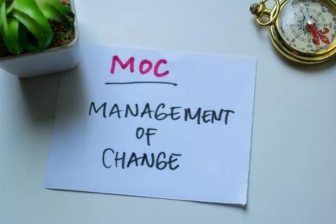 Concept of MOC - Management of Change write on sticky notes Stock Photos