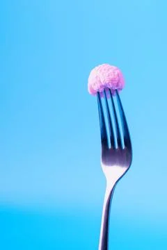 Concept model brain on fork destruction of human consciousness Stock Photos