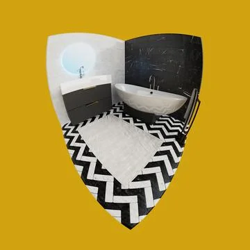 Concept of Modern Bathroom Interior in Fish Eye lens. 3d Rendering Stock Illustration