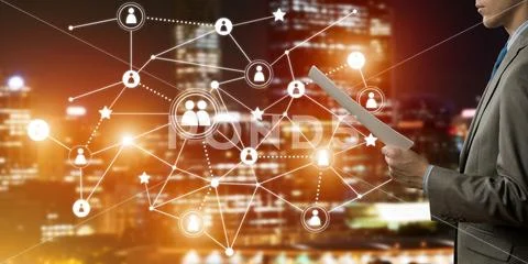 Concept of modern business networking that connect and cooperate people Stock Photos