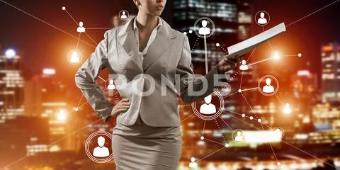 Concept of modern business networking that connect and cooperate people Stock Photos