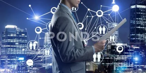 Concept of modern business networking that connect and cooperate people Stock Photos