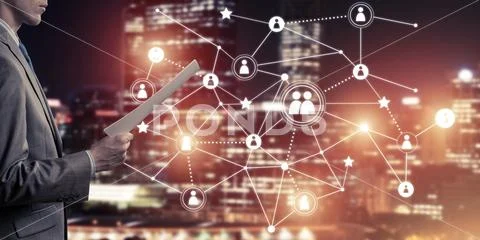 Concept of modern business networking that connect and cooperate Stock Photos