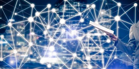 Concept of modern business networking that connect and cooperate Stock Photos