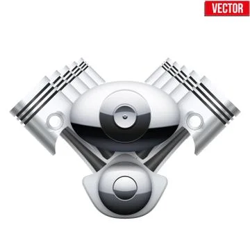Concept of modern car engine with pistons. Isolated on white background. Stock Illustration