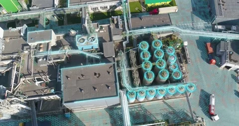 Concept of a modern factory, drone view. Flight over the modern factory. Modern Vidéo 238077941