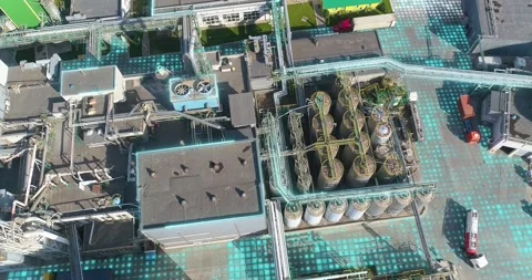 Concept of a modern factory, drone view. Flight over the modern factory. Modern Stockbeeldmateriaal 239356616