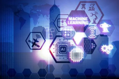 Concept of modern IT technology with machine learning Illustrazione stock