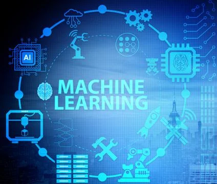 Concept of modern IT technology with machine learning 库存插图
