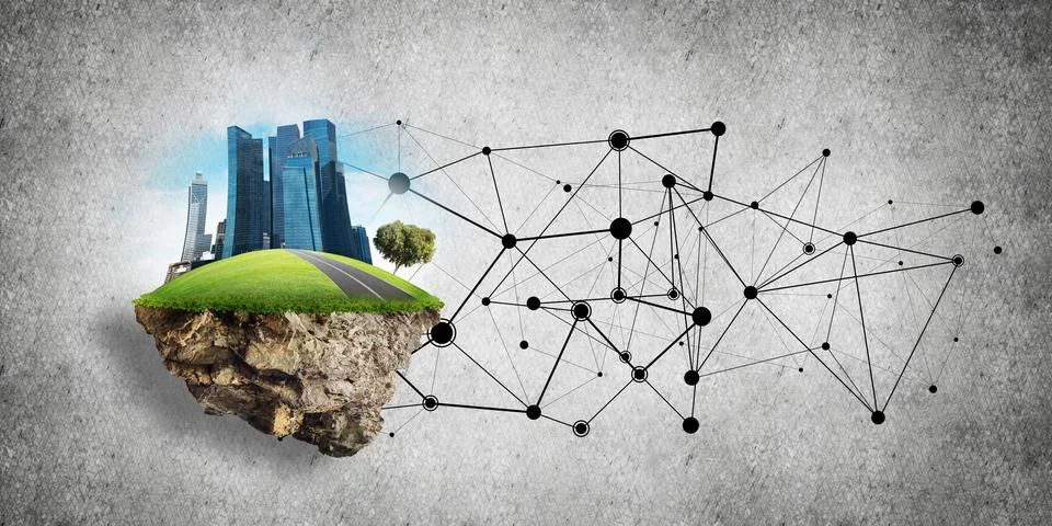 Concept of modern networking technologies and eco green construction Illustrazione stock