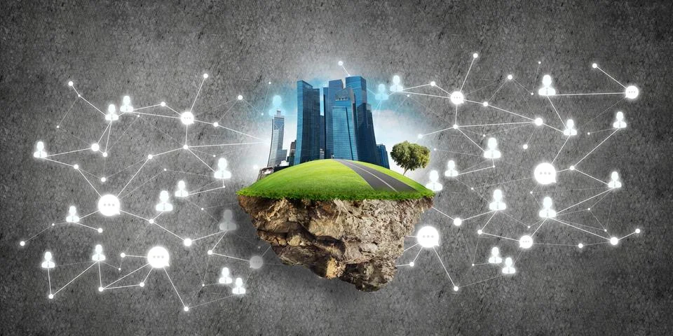 Concept of modern networking technologies and eco green construction Illustrazione stock