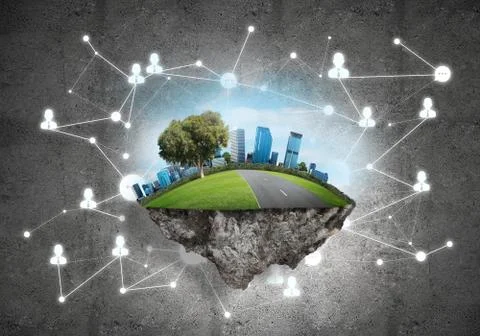 Concept of modern networking technologies and eco green construction Stock Photos