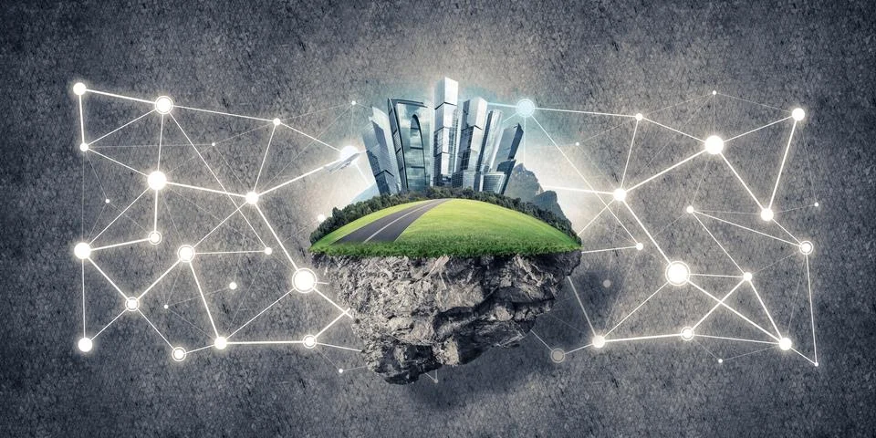 Concept of modern networking technologies and eco green construc Stock Photos