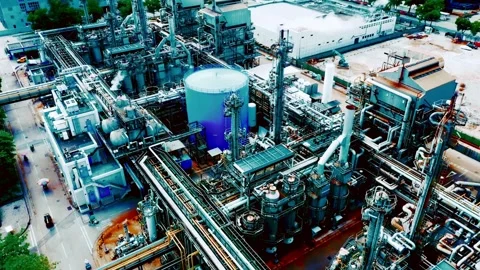 Concept of a modern oil refinery with elements of motion graphics, automation Stock Footage 256669799