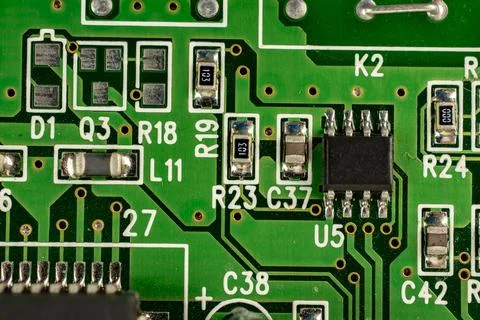 Concept of modern technology. Concept of electronics and microcircuits. Capac Stock Photos