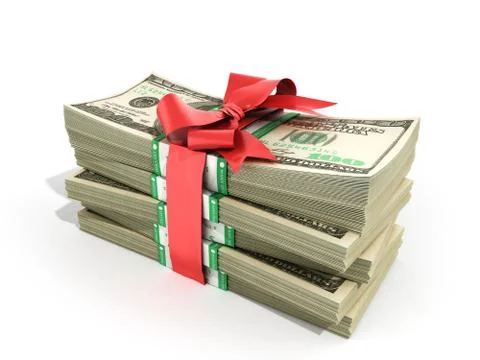 Concept of money Deposite Bonus Stack of dollar bills Cash With Red Bow 3d re Stock Illustration