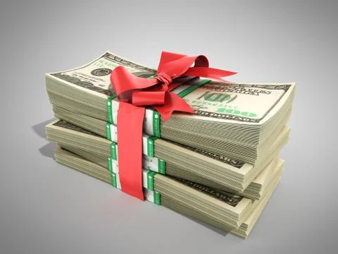 Concept of money Deposite Bonus Stack of dollar bills Cash With Red Bow 3d re Stock Illustration