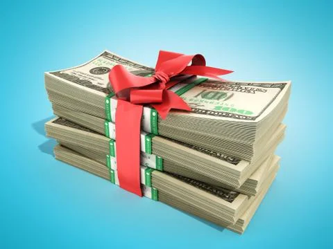 Concept of money Deposite Bonus Stack of dollar bills Cash With Red Bow 3d re イラスト素材