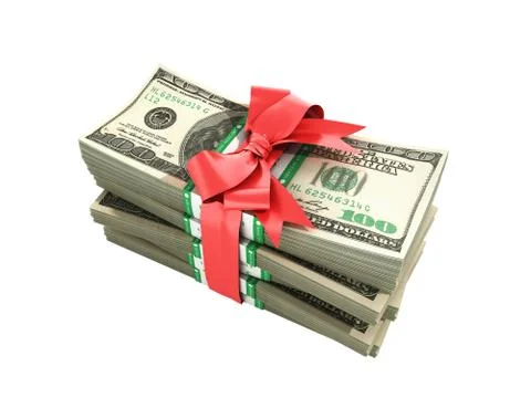 Concept of money Deposite Bonus Stack of dollar bills Cash With Red Bow 3d re Stock Illustration