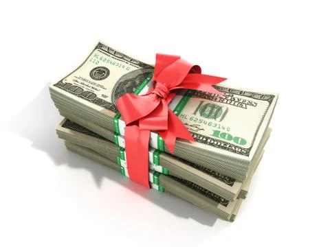 Concept of money Deposite Bonus Stack of dollar bills Cash With Red Bow 3d re Stock Illustration