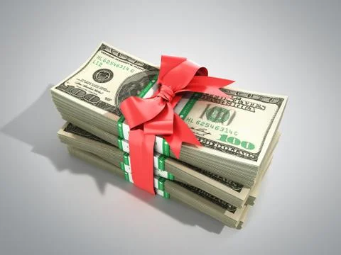 Concept of money Deposite Bonus Stack of dollar bills Cash With Red Bow 3d re イラスト素材