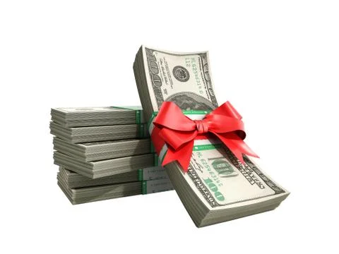 Concept of money Deposite Bonus Stack of dollar bills Cash With Red Bow 3d re Stock Illustration