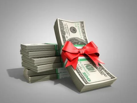 Concept of money Deposite Bonus Stack of dollar bills Cash With Red Bow 3d re Stock Illustration