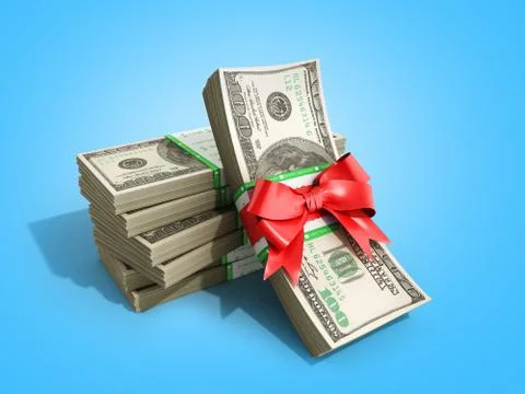 Concept of money Deposite Bonus Stack of dollar bills Cash With Red Bow 3d re Stock Illustration