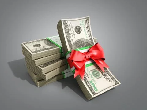 Concept of money Deposite Bonus Stack of dollar bills Cash With Red Bow 3d re イラスト素材