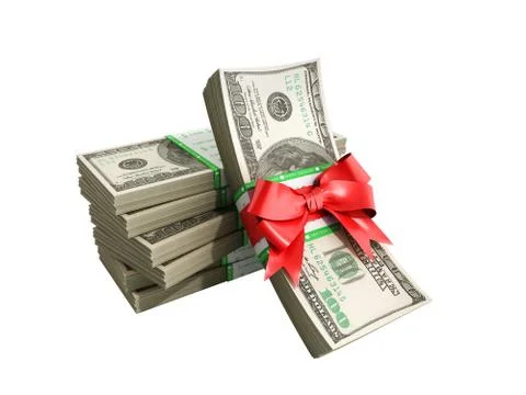 Concept of money Deposite Bonus Stack of dollar bills Cash With Red Bow 3d re イラスト素材