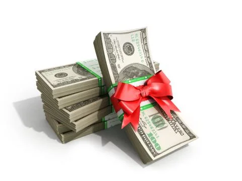 Concept of money Deposite Bonus Stack of dollar bills Cash With Red Bow 3d re イラスト素材