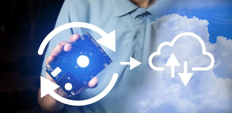 The concept of moving storage to the cloud Foto stock