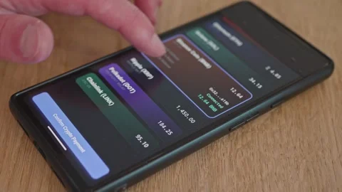 Concept of a multi-cryptocurrency online wallet. Person using finance Stock Footage 337998316