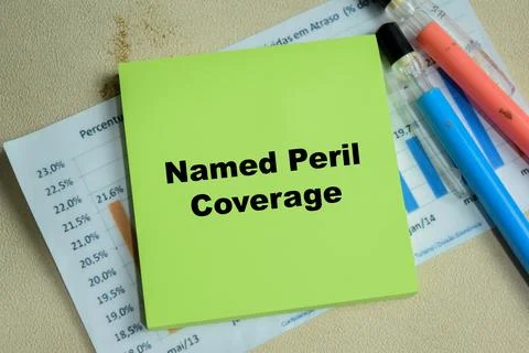 Concept of named peril coverage write on sticky notes isolated on Wooden Table Stock Photos