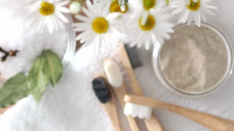 The concept of natural cosmetics. View from above. Daily care. Horizontal backgr Stock Footage 247334938