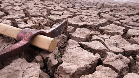 The concept of natural disasters: a Pickaxe to the arid ground Stock Footage 113209094