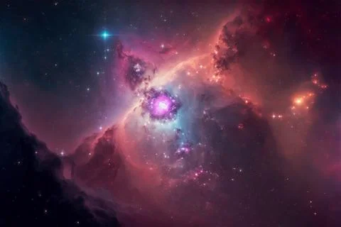 Concept of nebula with galaxies in deep space cosmos. Discovery outer space and Stock Illustration