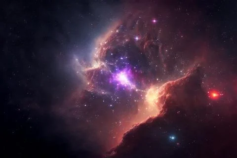 Concept of nebula with galaxies in deep space cosmos. Discovery outer space and Stock Illustration