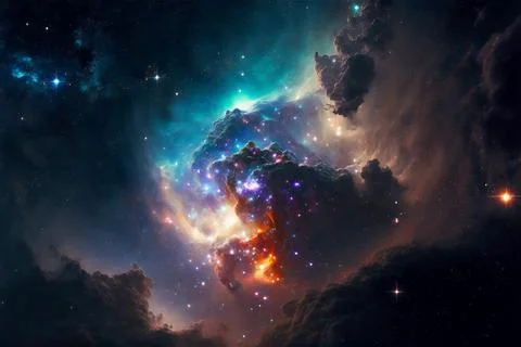 Concept of nebula with galaxies in deep space cosmos. Discovery outer space and Stock Illustration