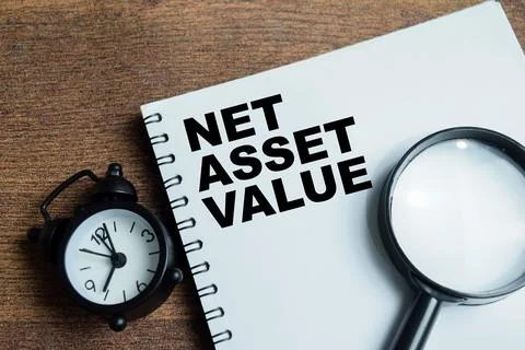 Concept of net asset value write on book isolated on Wooden Table. Stock Photos