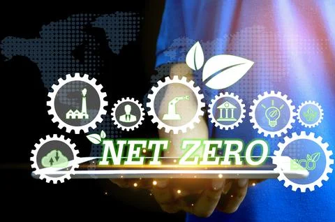 The concept of net zero carbon and carbon neutrality for the goal of net ze.. Stock Photos